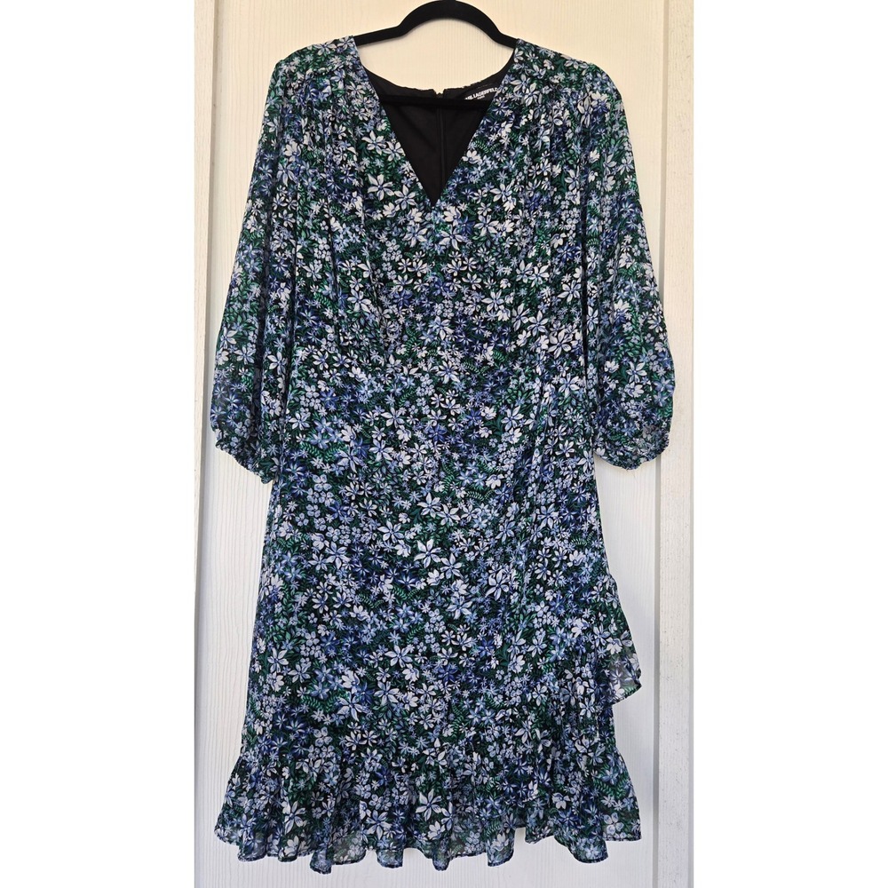 Karl Lagerfeld Paris Floral Ruffle Dress Size 14 Classic Office Career Feminine